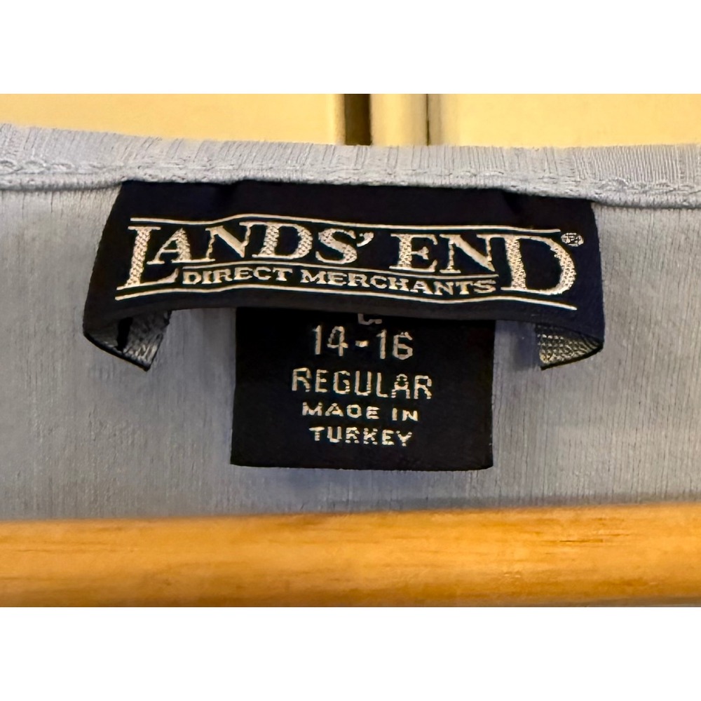 Lands' End Women's Light Blue Ribbed Square Neck Short Sleeve Shirt Size L/14-16 - Picture 4 of 6